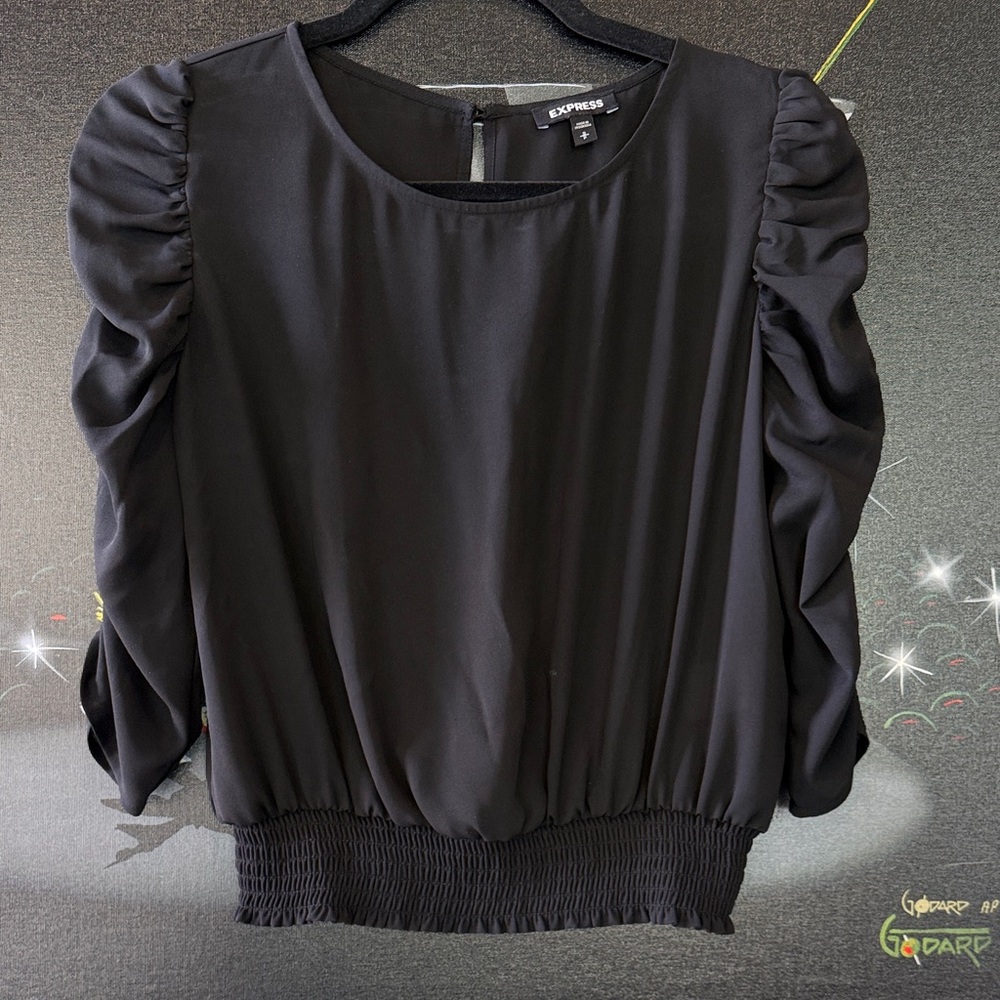 Express Black Ruched Sleeve Blouse top S